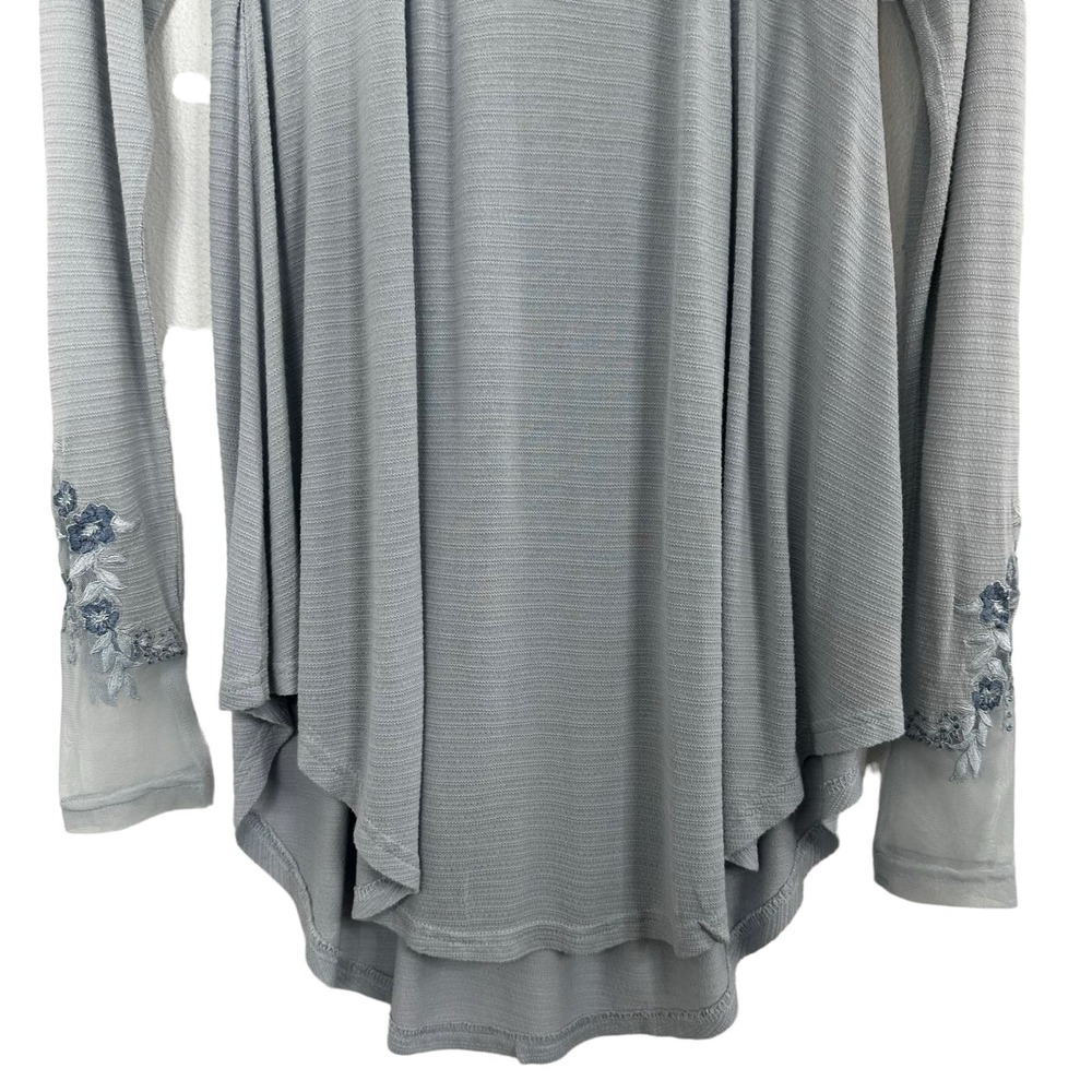 Free People Embroidered Mesh Top Blue Size XS Long Sleeve Semi Sheer Coquette - Picture 8 of 16